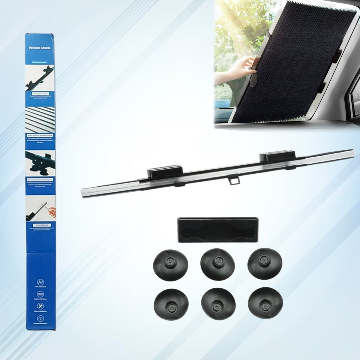 Retractable car windshield sun shade