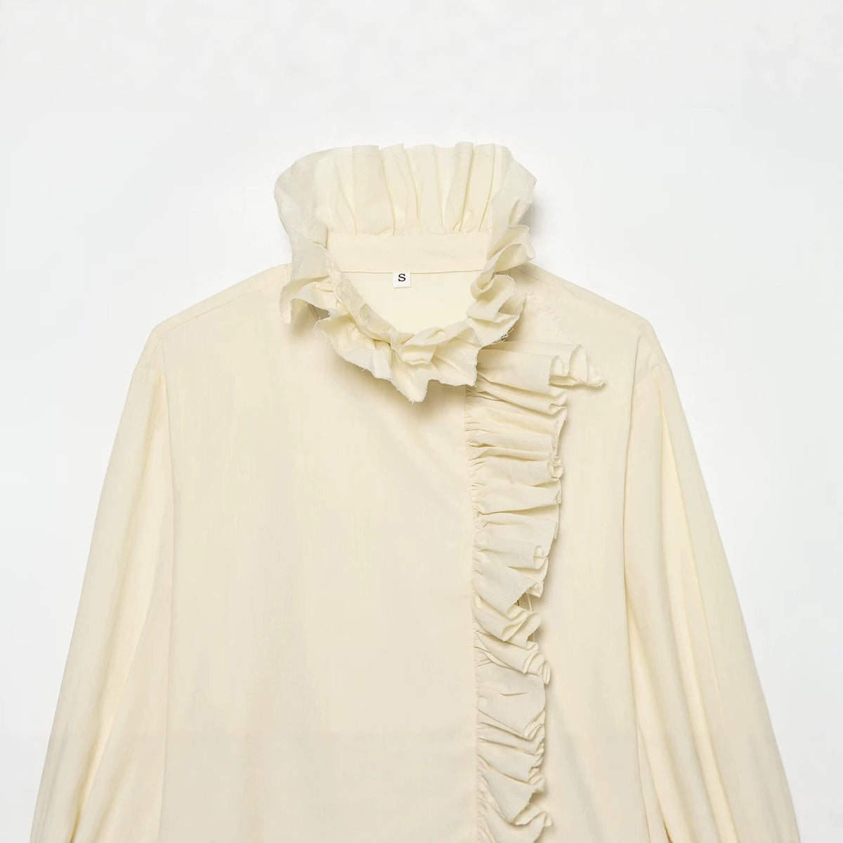 Lotus leaf edge spliced cotton shirt top for women