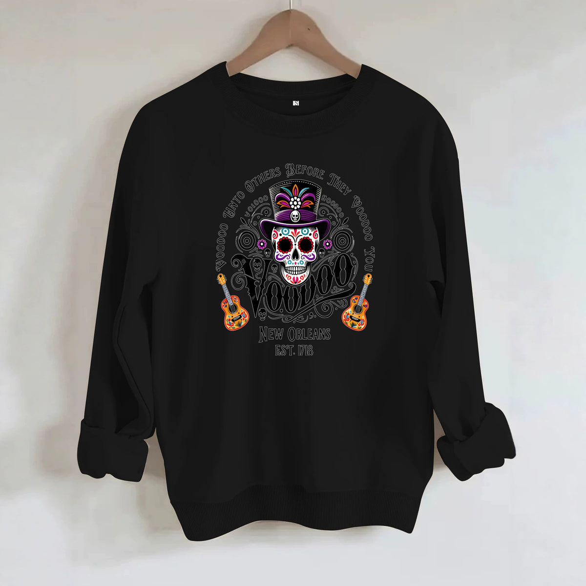 Printed round neck fleece hoodie