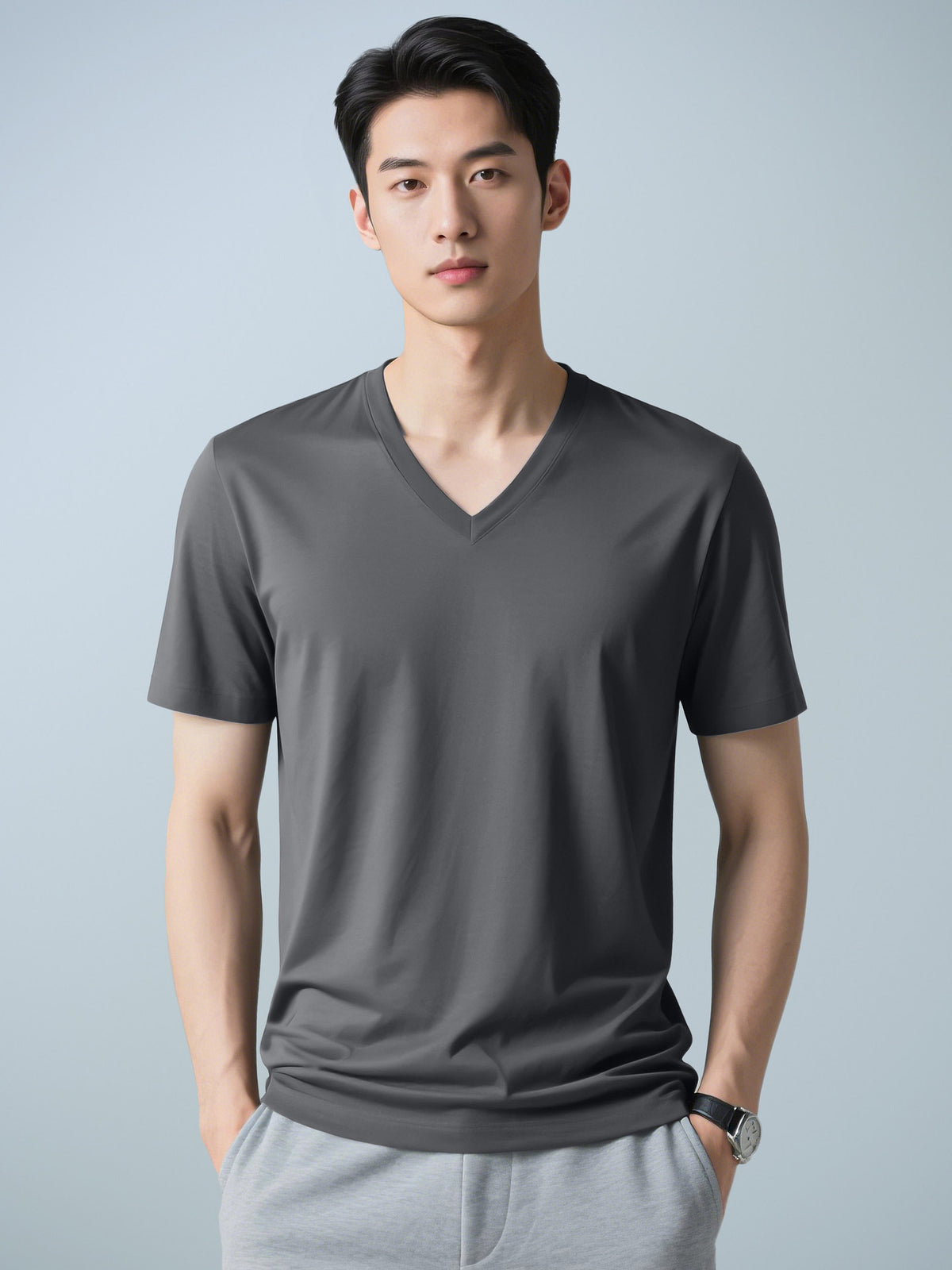 Men’s Casual Solid-Color Crew-Neck T-Shirt