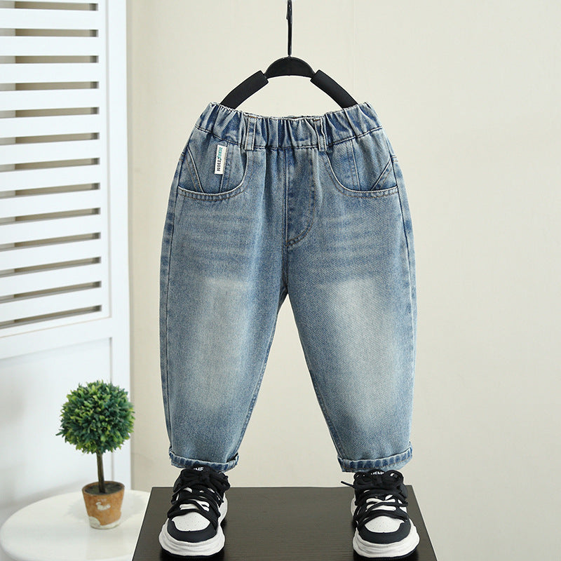Casual Spring Autumn Boys Soft Denim Elastic Waist Casual Pants