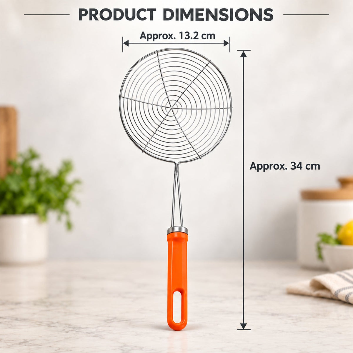 Stainless Steel Frying Strainer Spoon For Puri And Snack Draining (1 Pc 34 Cm)