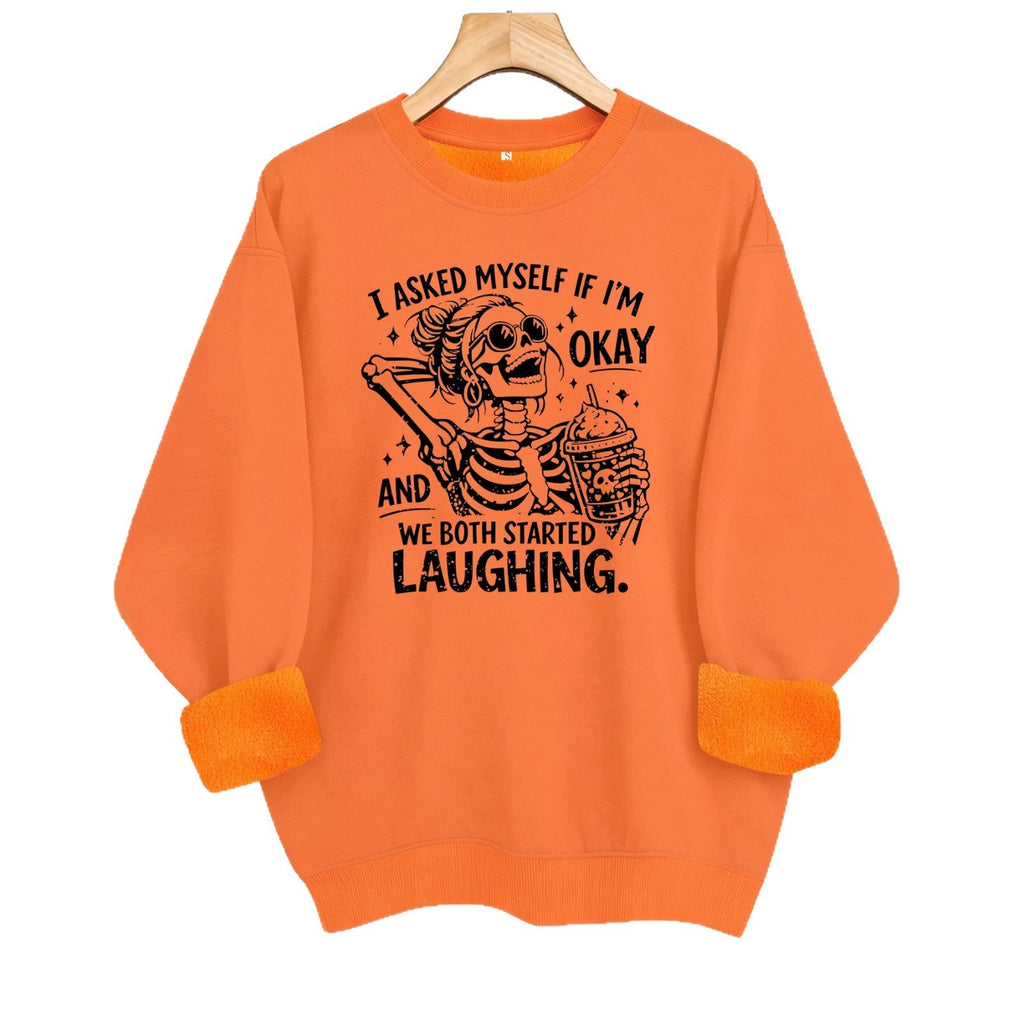 Skeleton print loose women's fleece hoodie