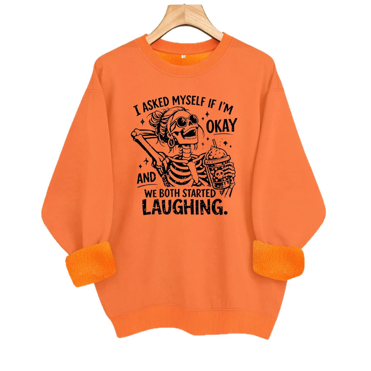 Skeleton print loose women's fleece hoodie