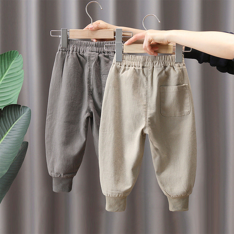 Kids Fashion Cuffed Casual Pants with Elastic Waist and Drawstring Closure