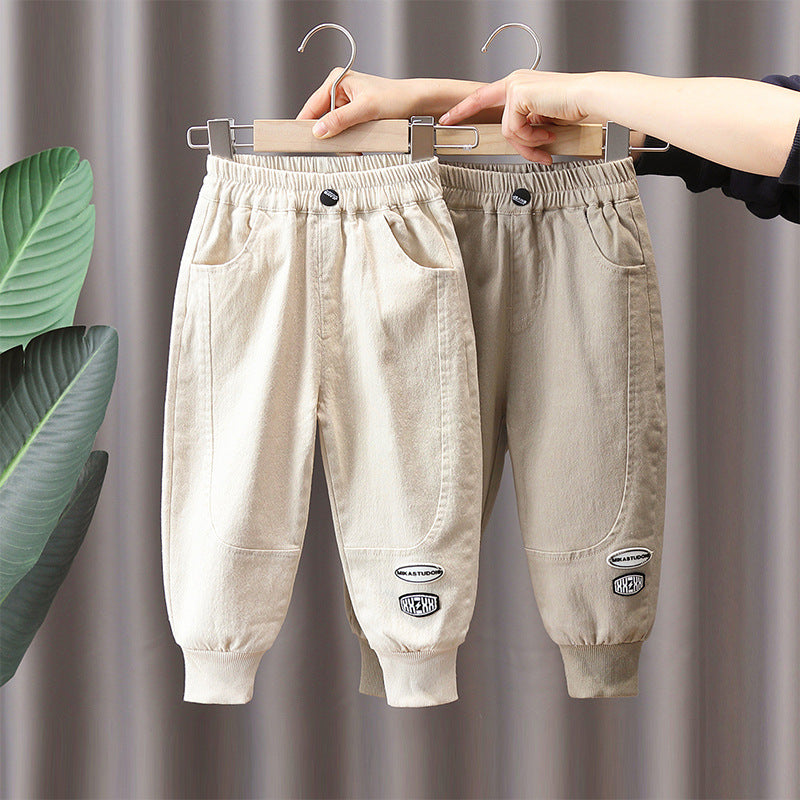 Kids Fashion Cuffed Casual Pants with Elastic Waist and Drawstring Closure