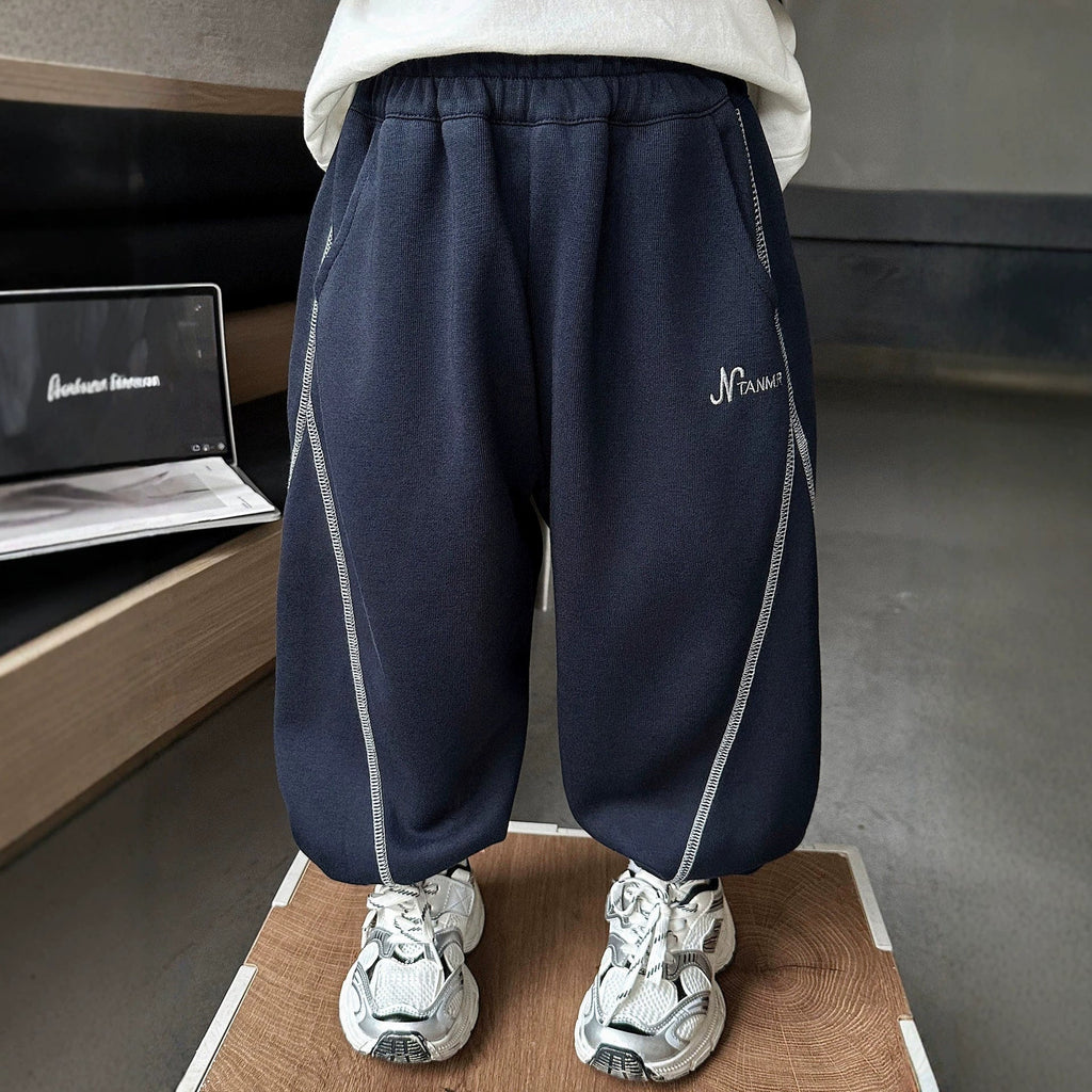 Boys Casual Jogger Pants Cuffed Hem Sporty Trousers