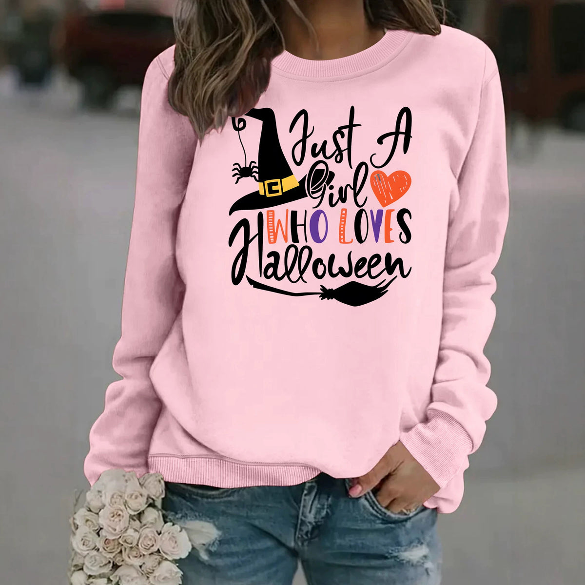 Pattern printed round neck fleece hoodie for women