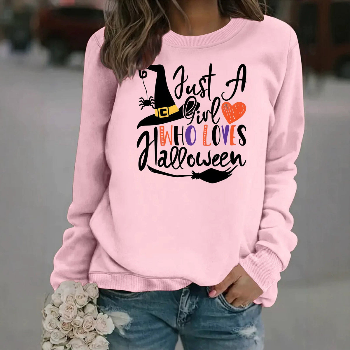 Pattern printed round neck fleece hoodie for women