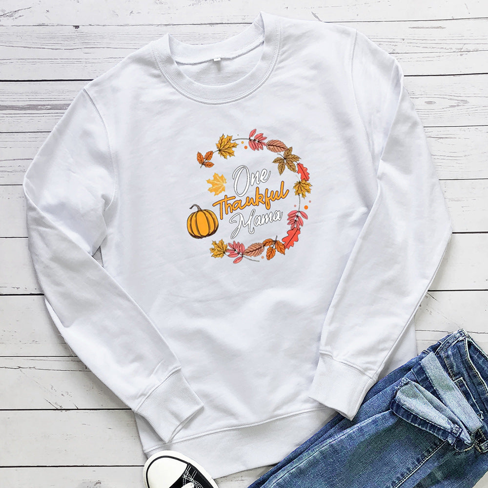 Letter pumpkin print long sleeved hoodie