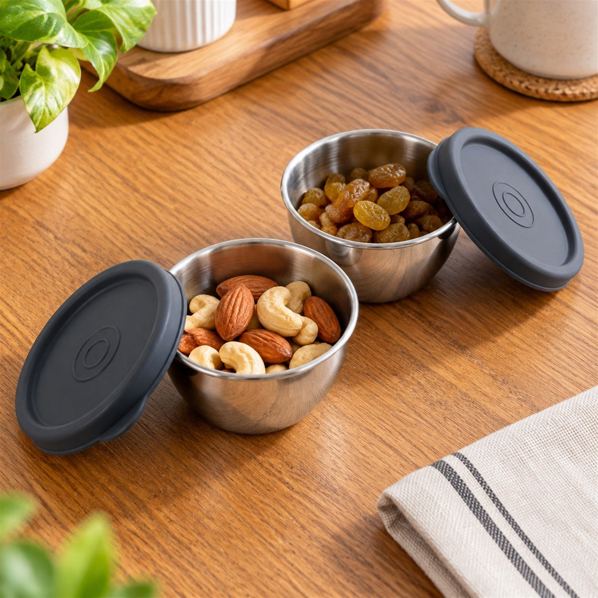 Apex Stainless Steel Container 180 Ml With Lid Small Storage Bowl (2 Pc Set)