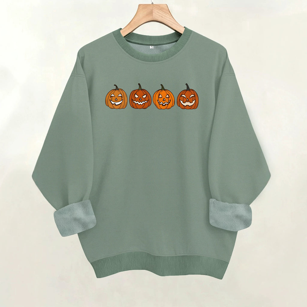 Pumpkin pattern printed round neck fleece hoodie