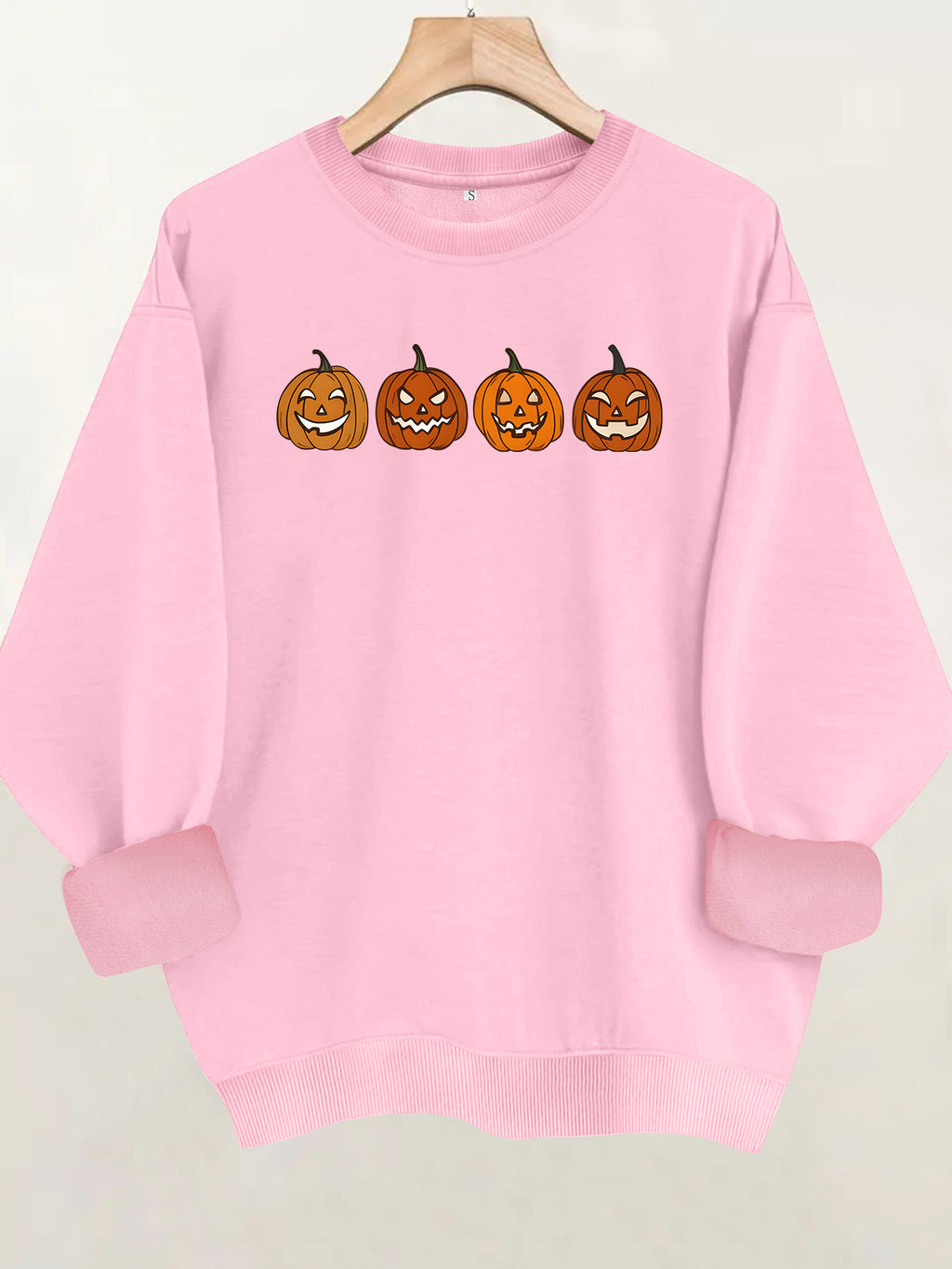 Pumpkin pattern printed round neck fleece hoodie