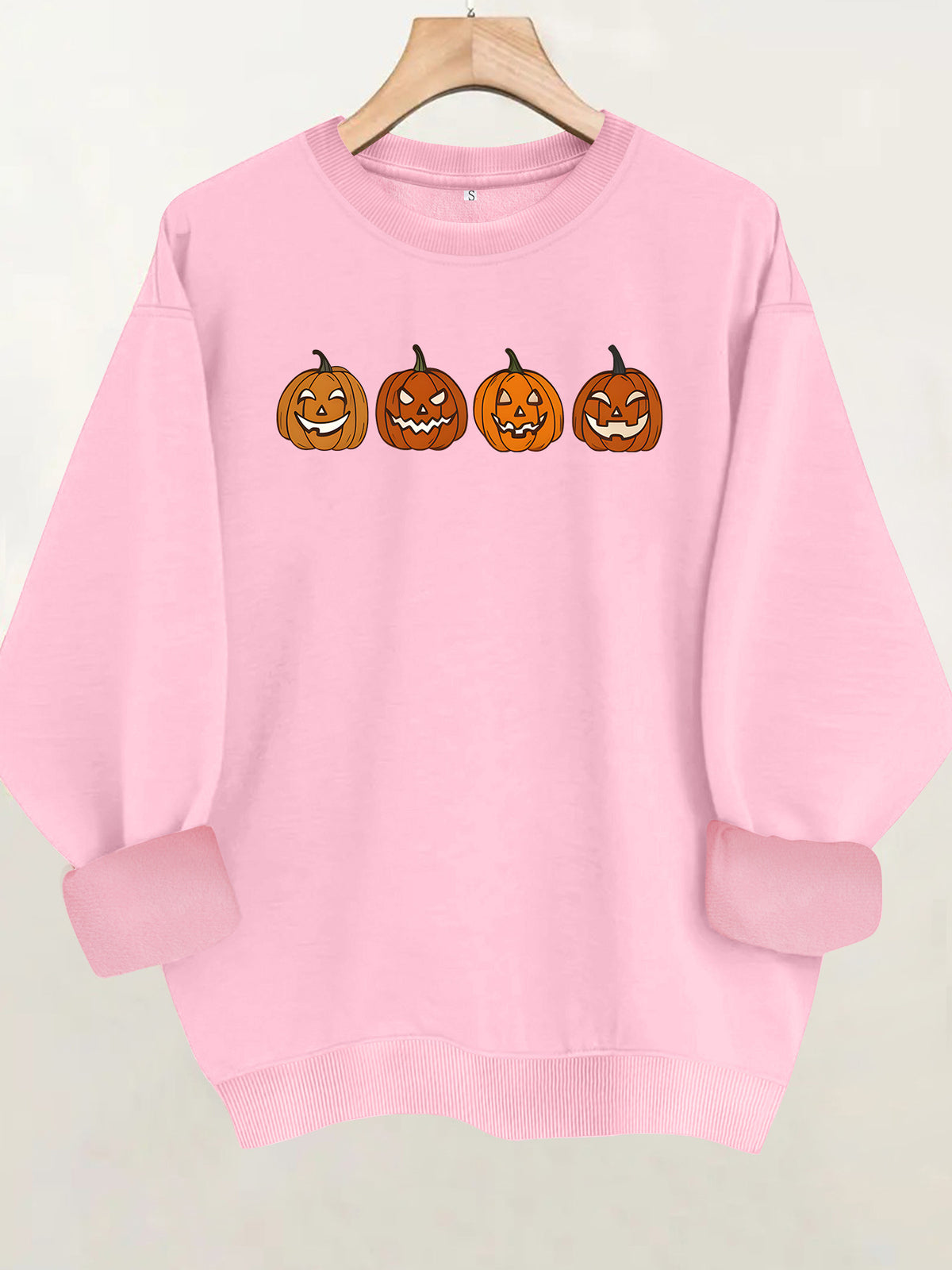 Pumpkin pattern printed round neck fleece hoodie