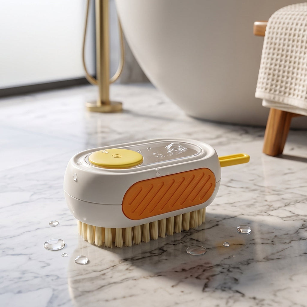 Plastic Cleaning Brush With Soap Dispenser Rubber Grip And Dense Bristles (1 Pc)