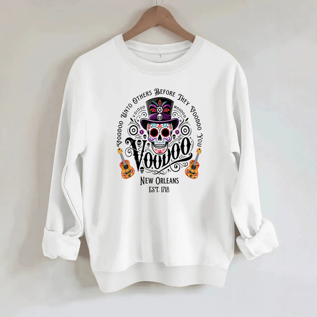 Printed round neck fleece hoodie