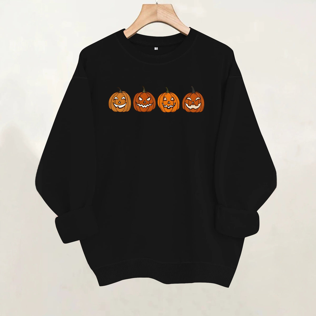 Pumpkin pattern printed round neck fleece hoodie