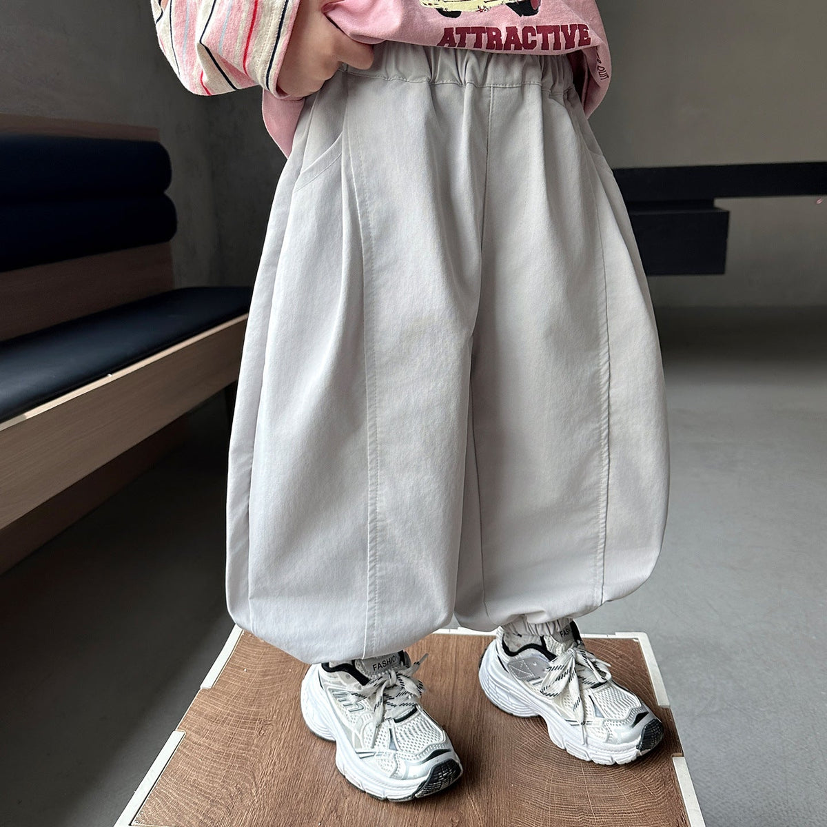 Casual Lantern Knit Sweatpants for Kids with Elastic Waist