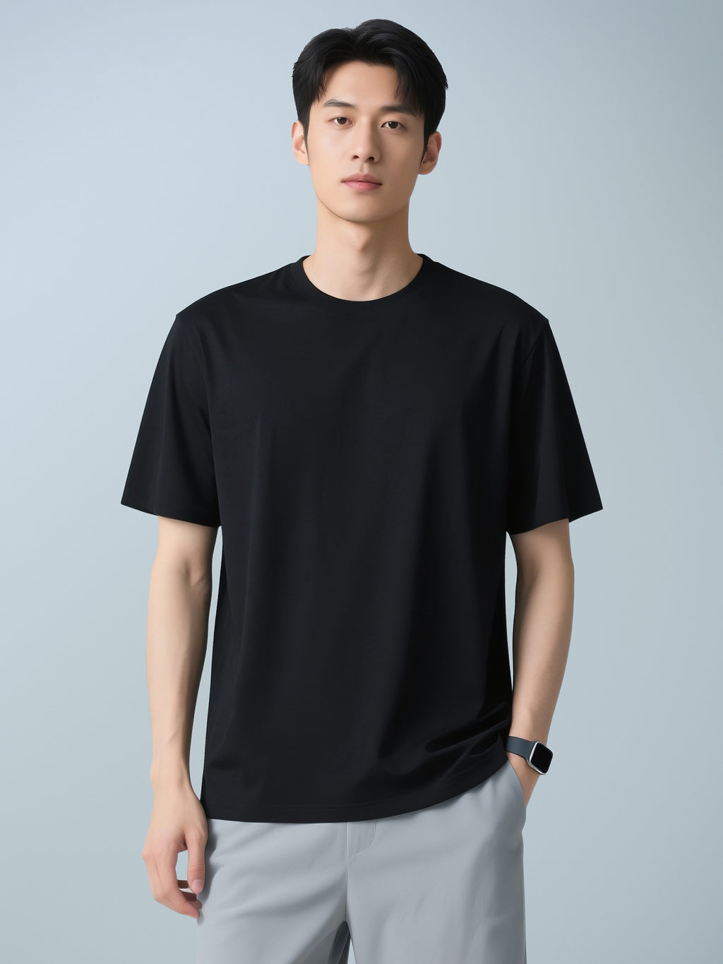 Men’s Casual Solid-Color Crew-Neck T-Shirt