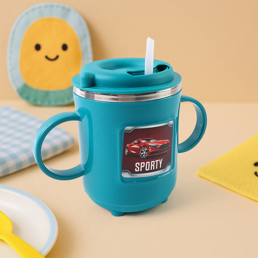 Kids Sporty Sipper Mug With Straw And Dual Handles Approx 300ml (1 Pc)