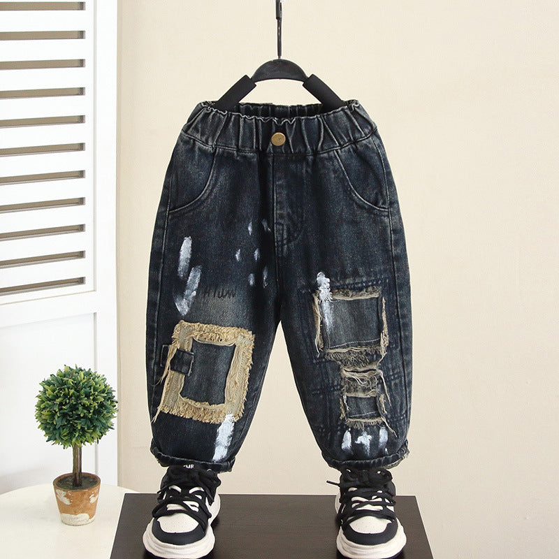 Boys Spring Autumn Casual Distressed Denim Jeans Kids Pants