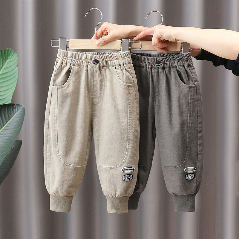 Kids Fashion Cuffed Casual Pants with Elastic Waist and Drawstring Closure