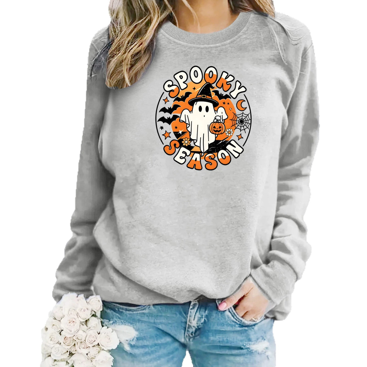 Men’s Ghost Print Round-Neck Fleece Hoodie