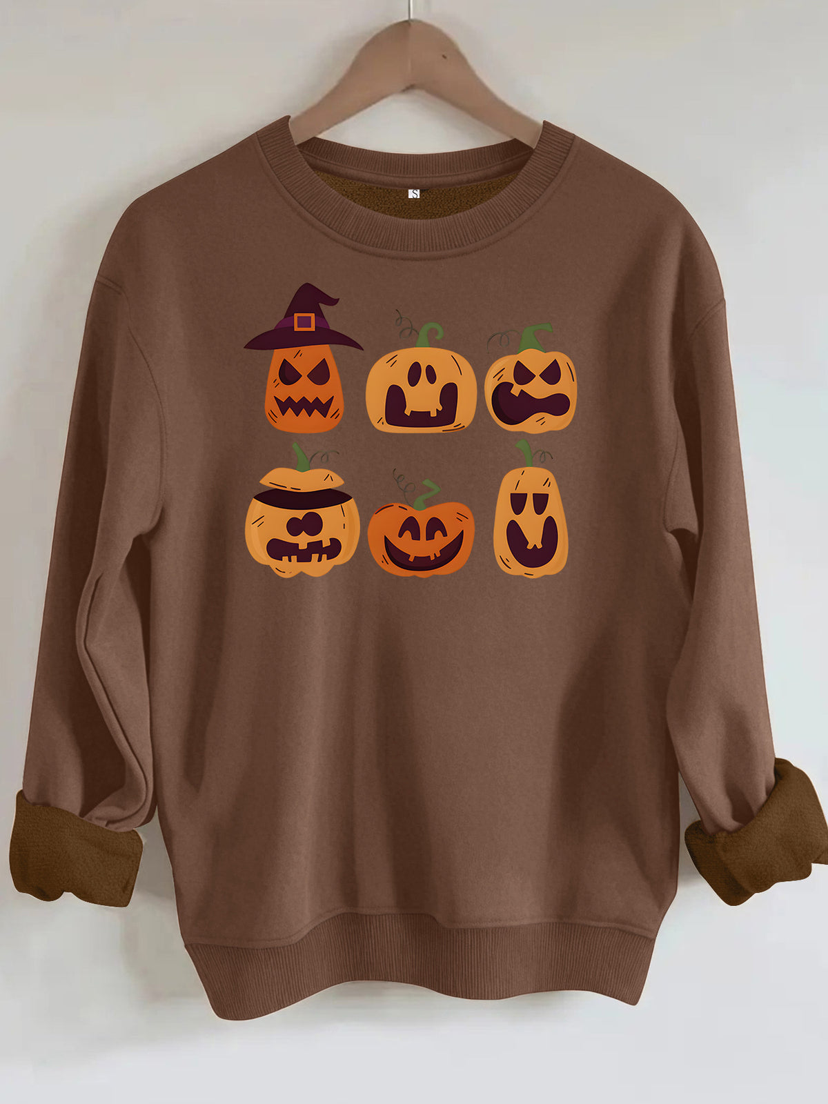 Pattern printed round neck fleece hoodie
