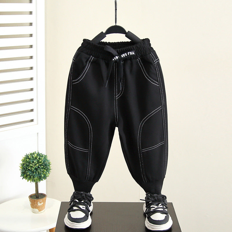 Casual Black Spring Autumn Boys Sweatpants Long Pants