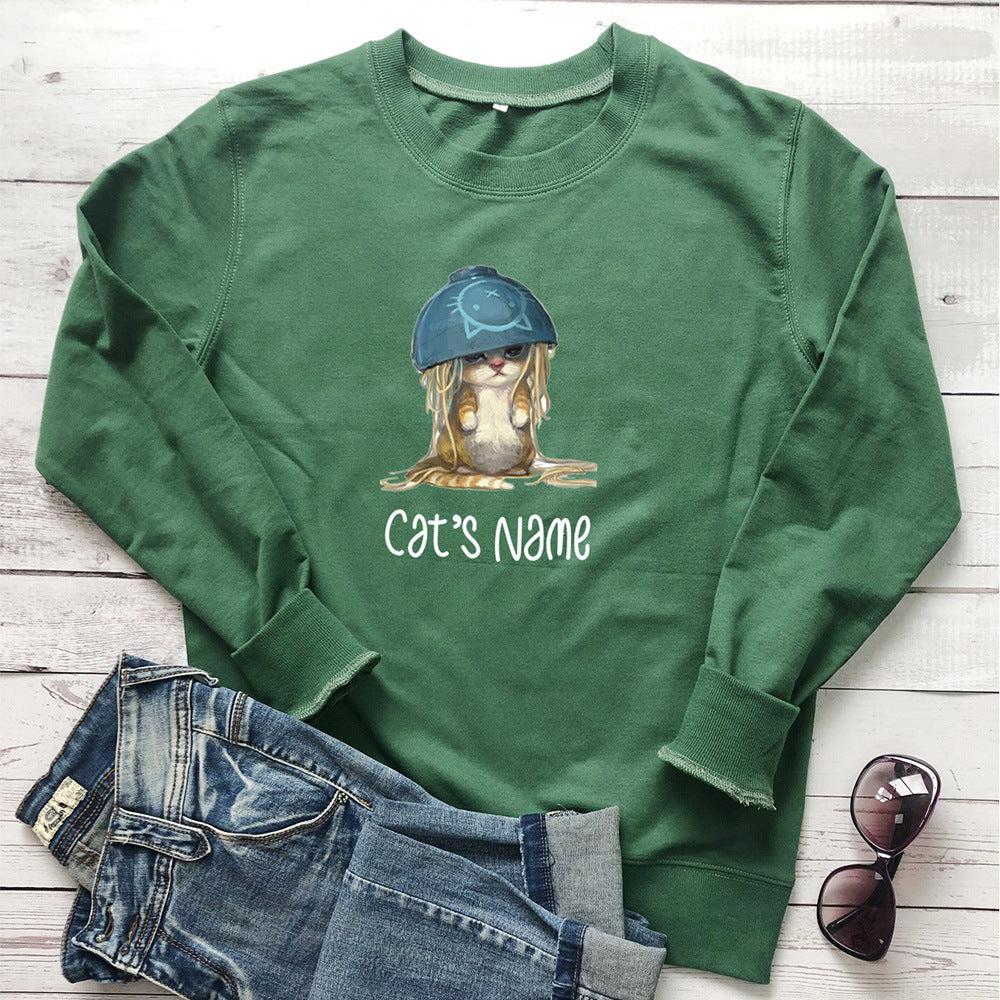 Cat's name cat noodle printed hoodie