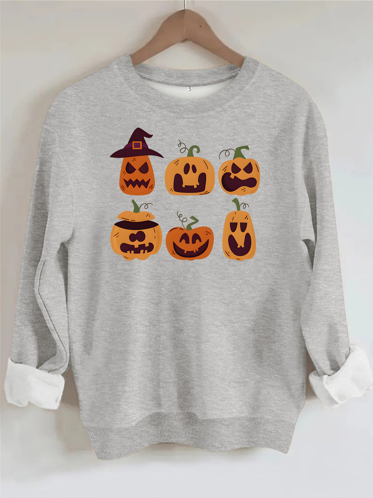 Pattern printed round neck fleece hoodie