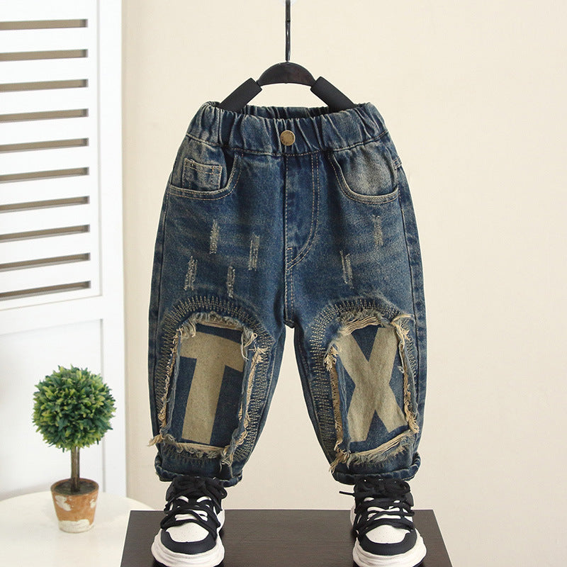 Retro Straight Leg Denim Pants for Boys