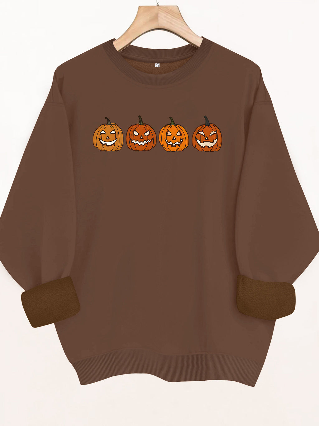 Pumpkin pattern printed round neck fleece hoodie