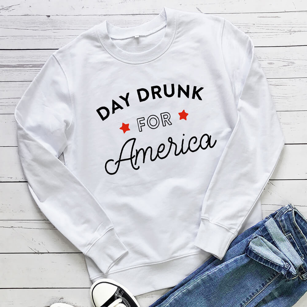 DAY DRUNK FOR America letter printed hoodie