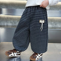 Boys Plaid Casual Tapered Long Pants Spring Autumn Checkered Trousers