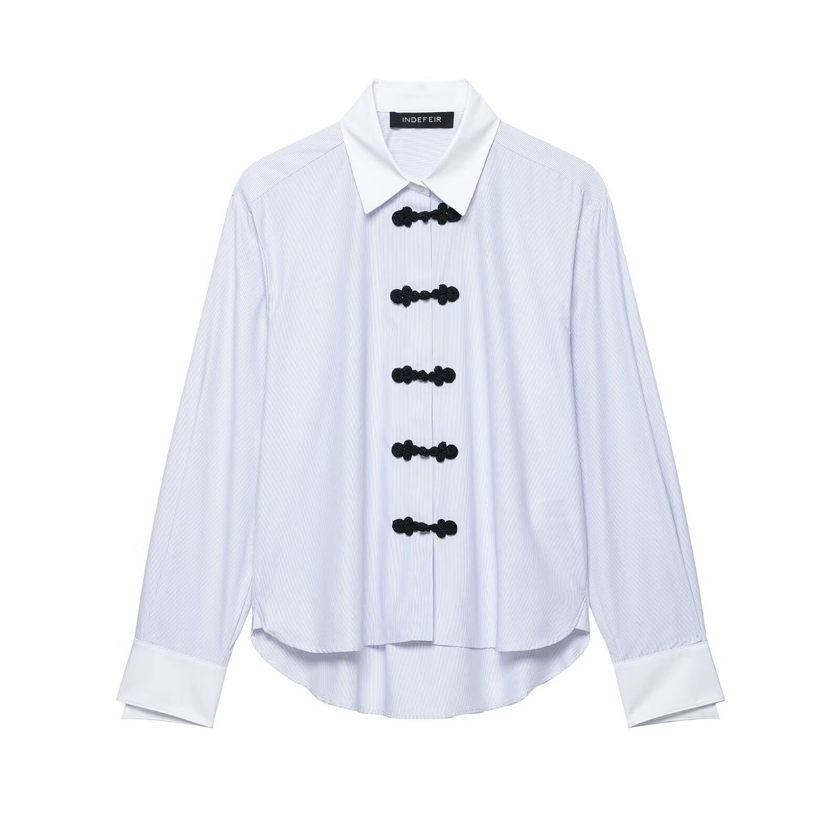 Color blocked knot buckle long sleeved lapel shirt for women