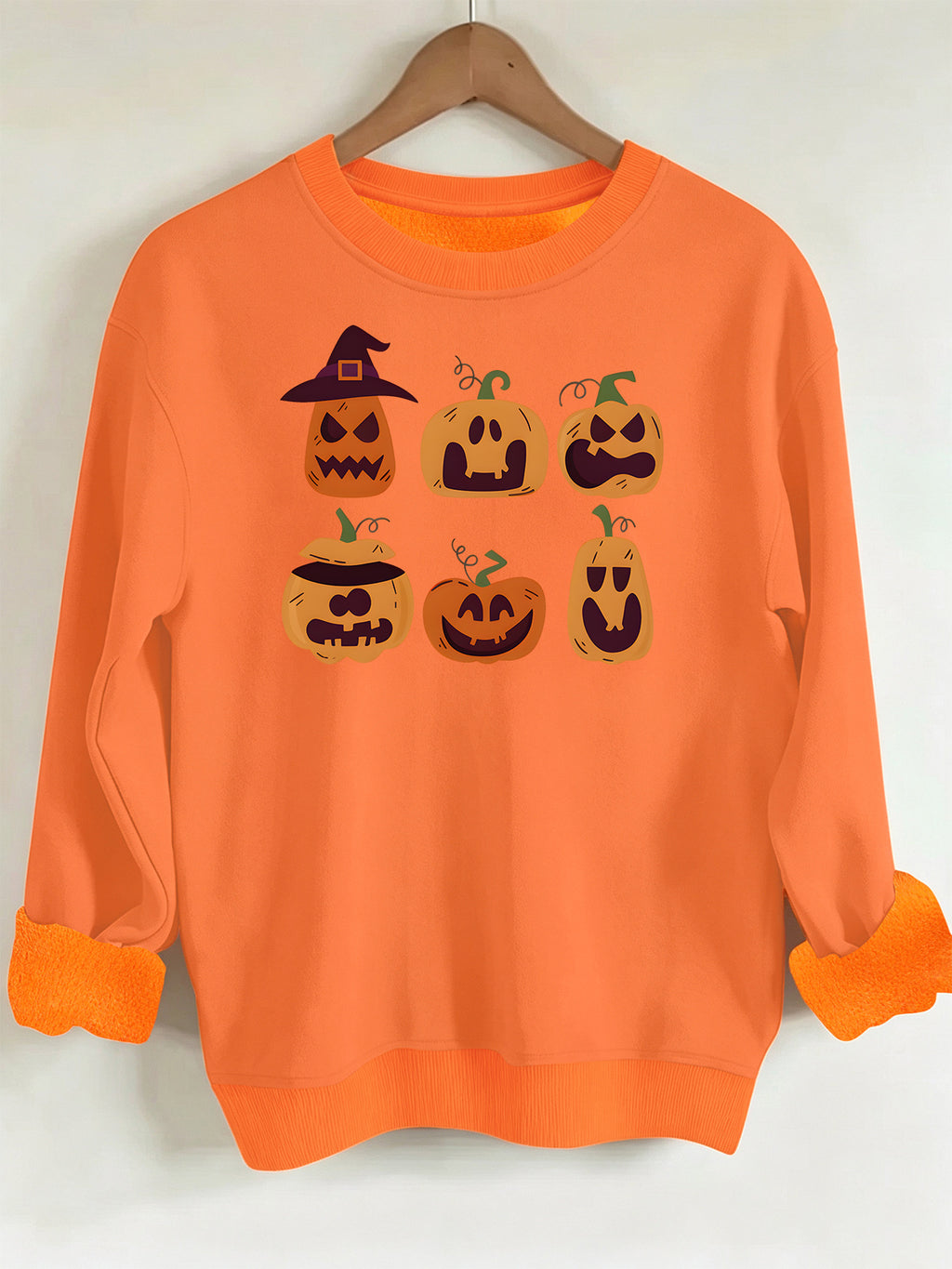 Pattern printed round neck fleece hoodie