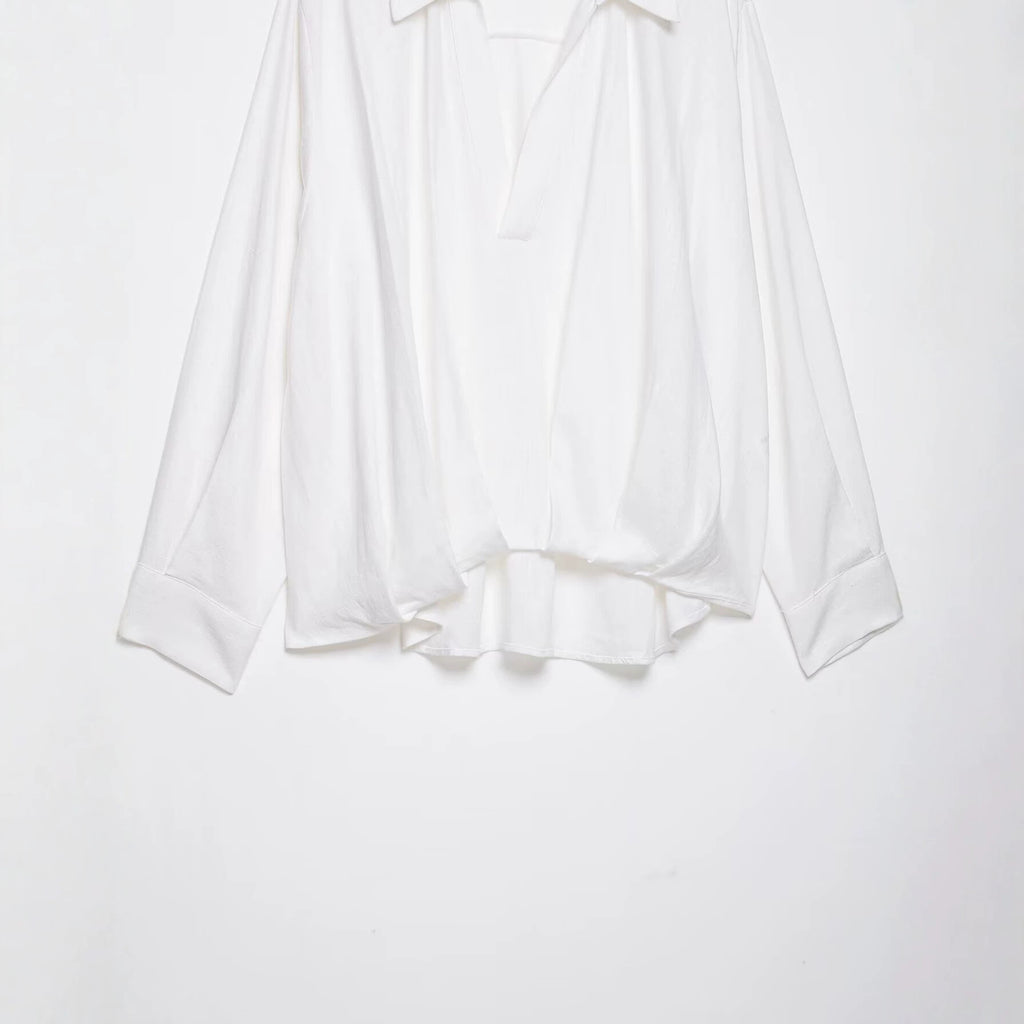 Pong hem linen blend long sleeved shirt for women