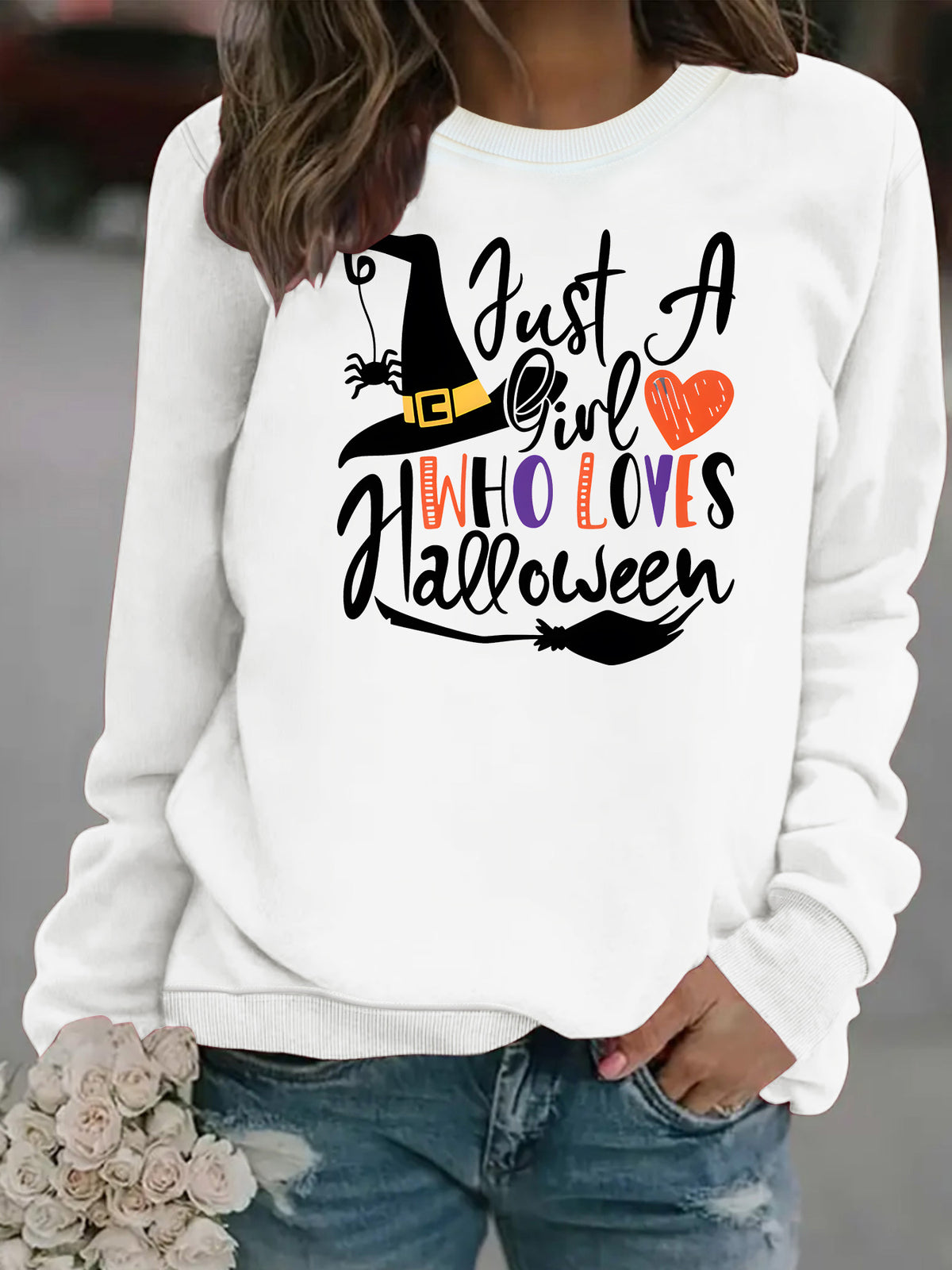 Pattern printed round neck fleece hoodie for women
