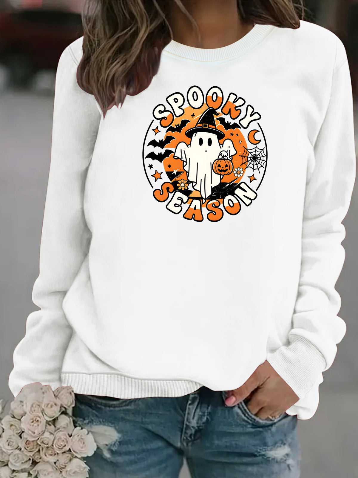 Men’s Ghost Print Round-Neck Fleece Hoodie