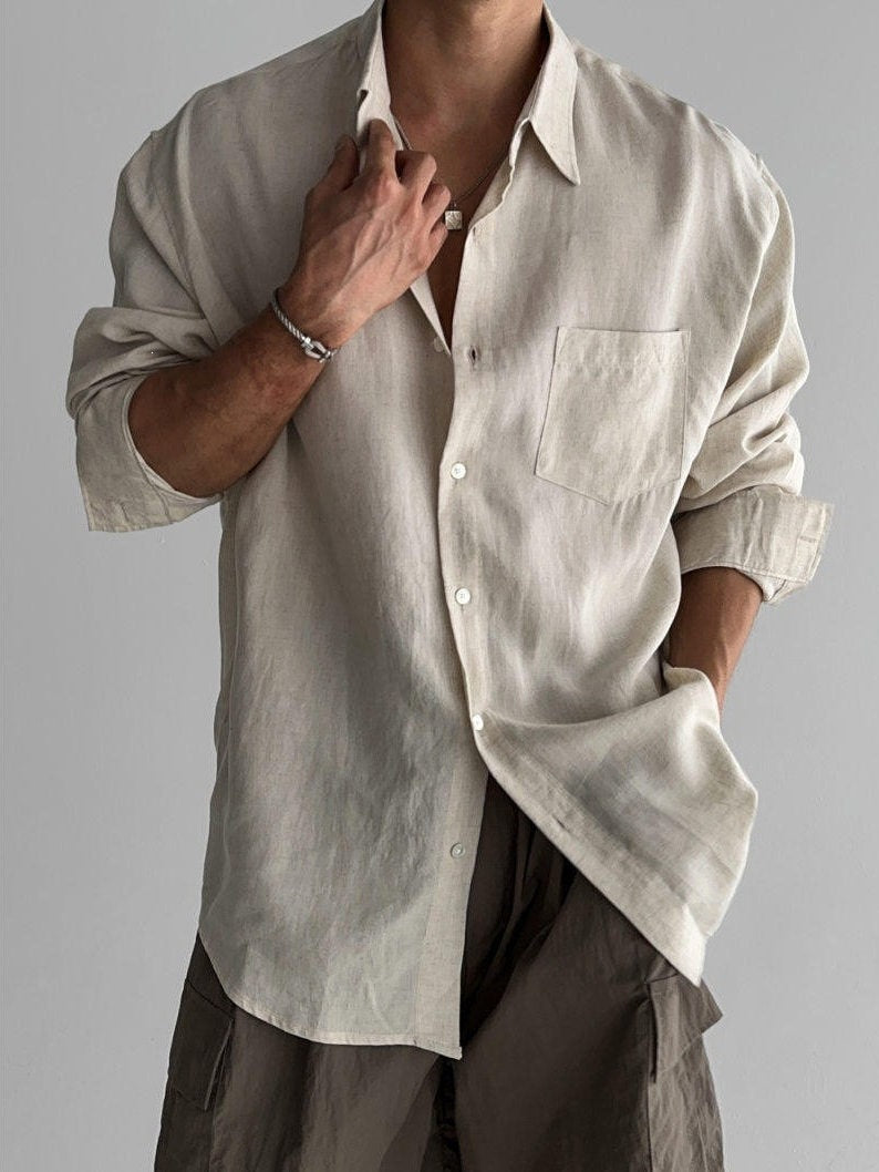 Men’s Linen-Cotton Blend Business Casual Shirt