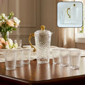 Elegant Textured Glass Water Jug With 6 Glasses Set