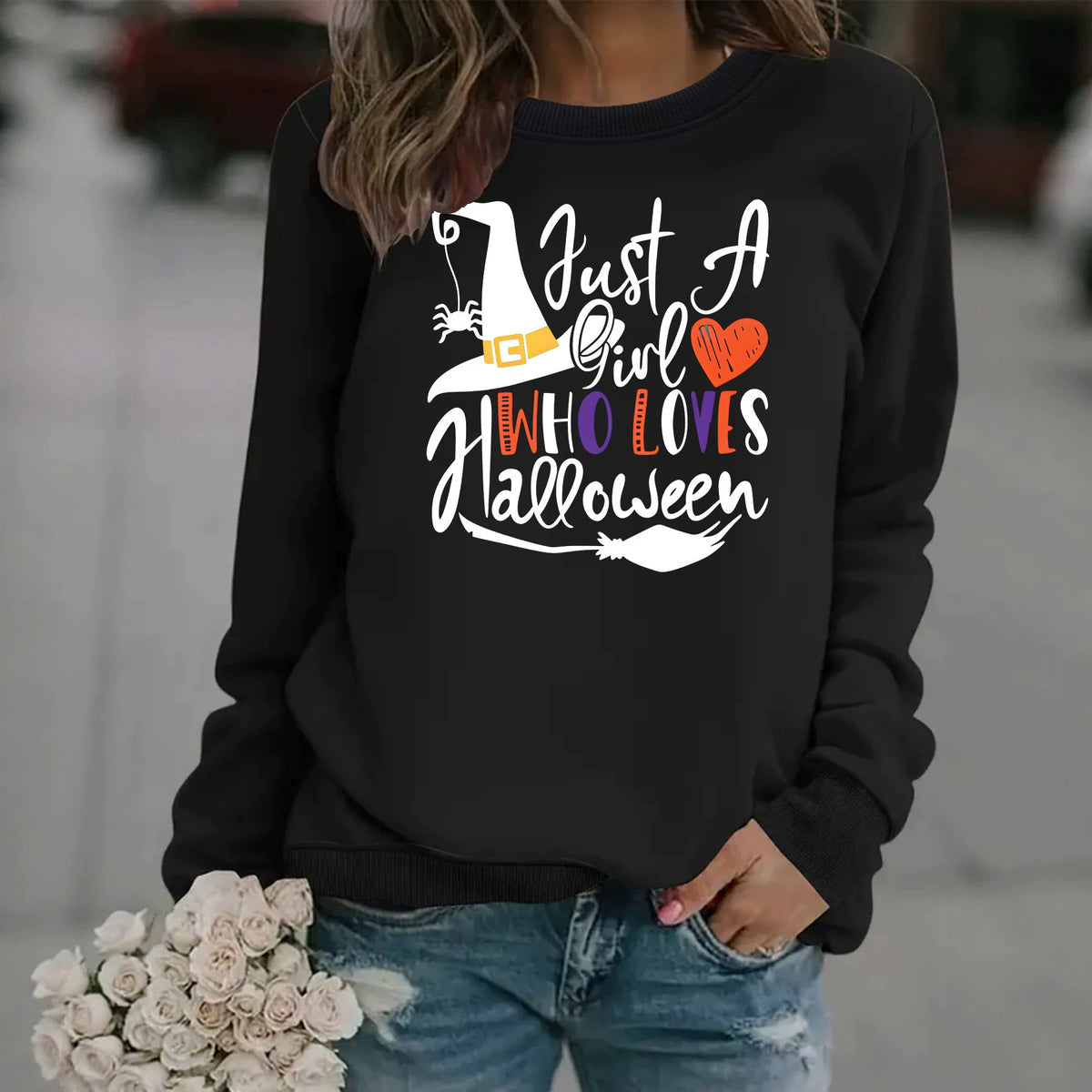 Pattern printed round neck fleece hoodie for women