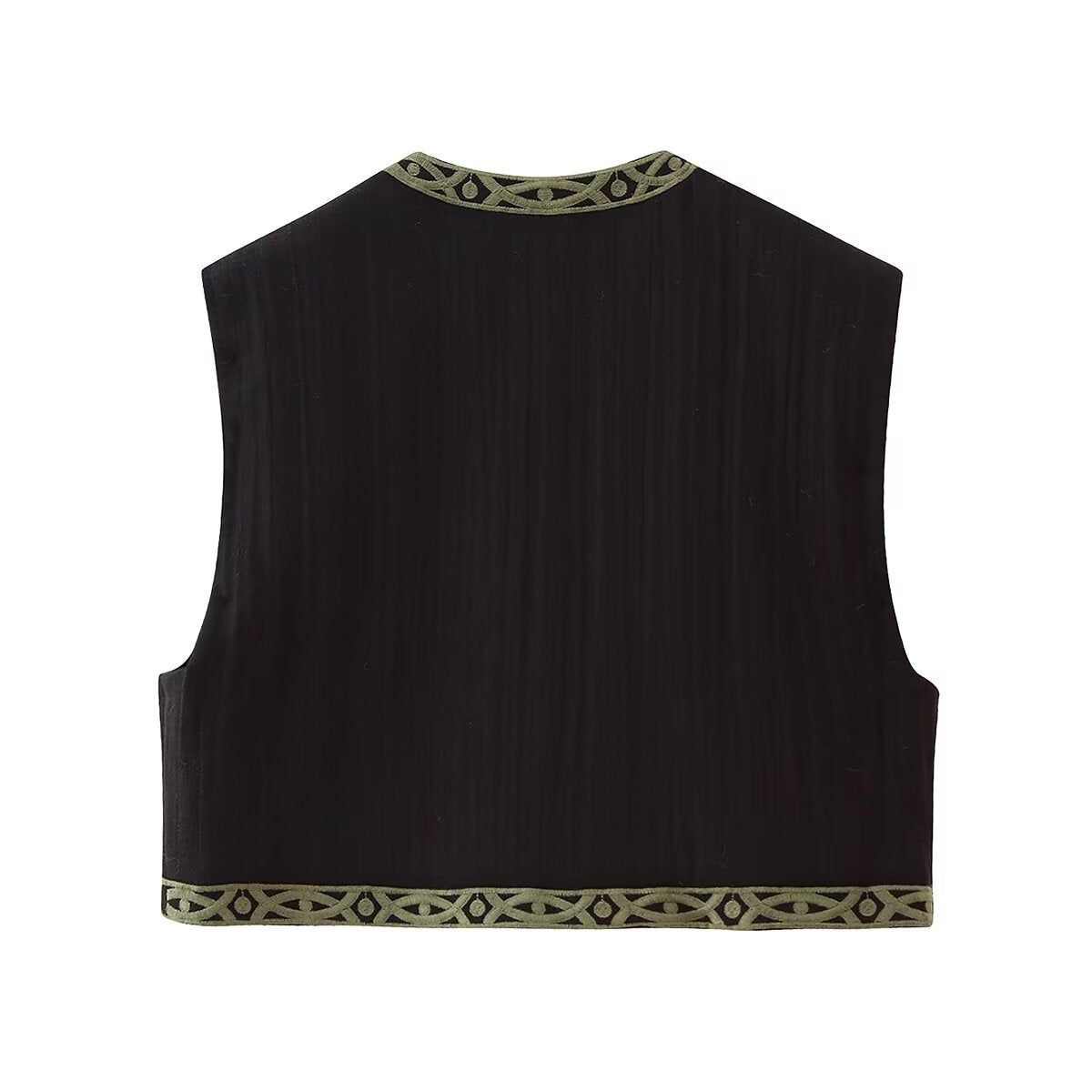 Casual and simple embroidered buttonless round neck vest for women in vest
