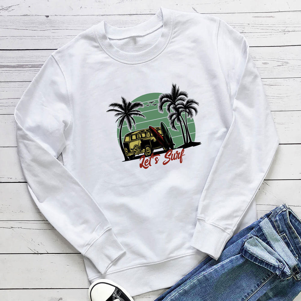 Bus Print Loose Round-Neck Sweatshirt