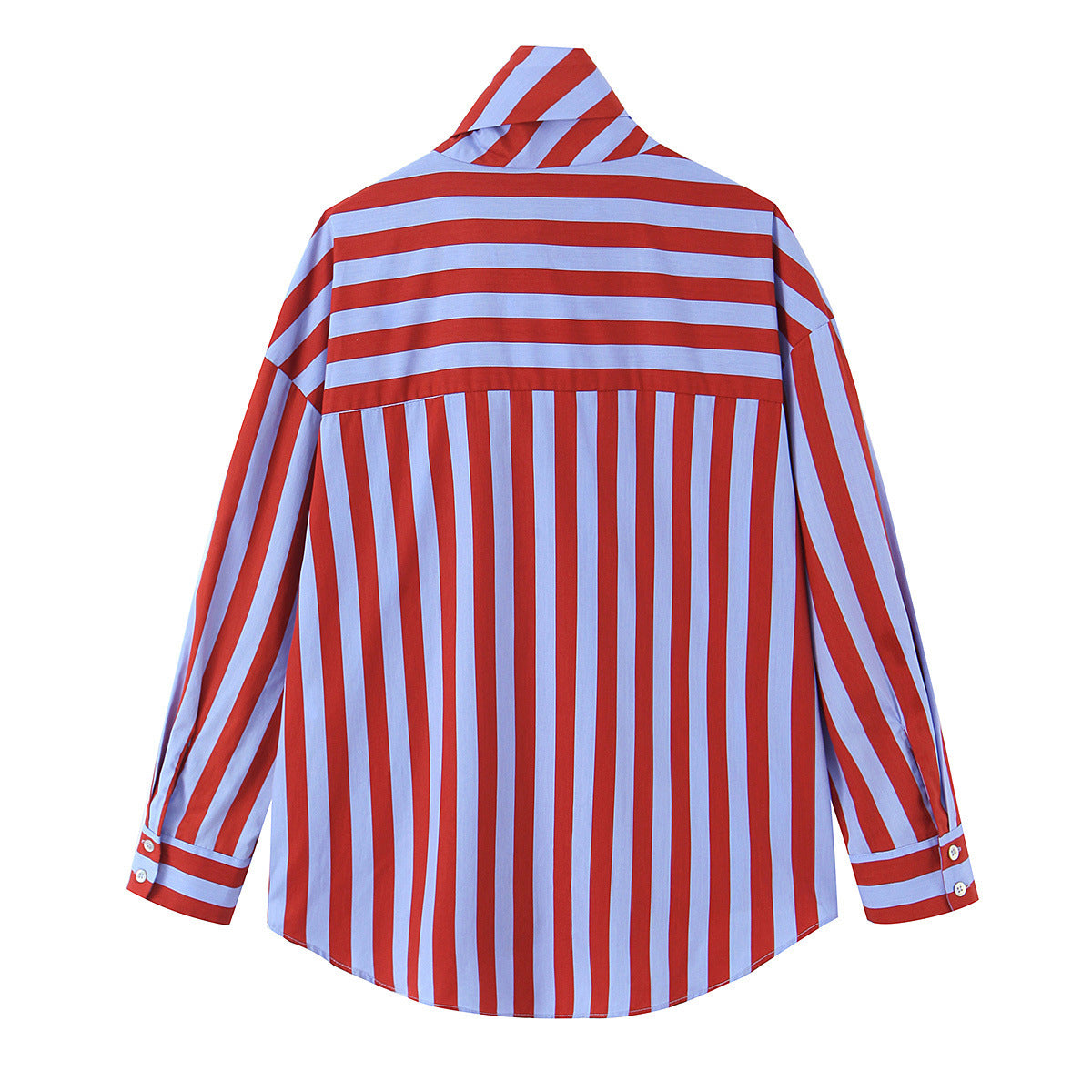 Versatile loose single breasted bow tie striped shirt for women