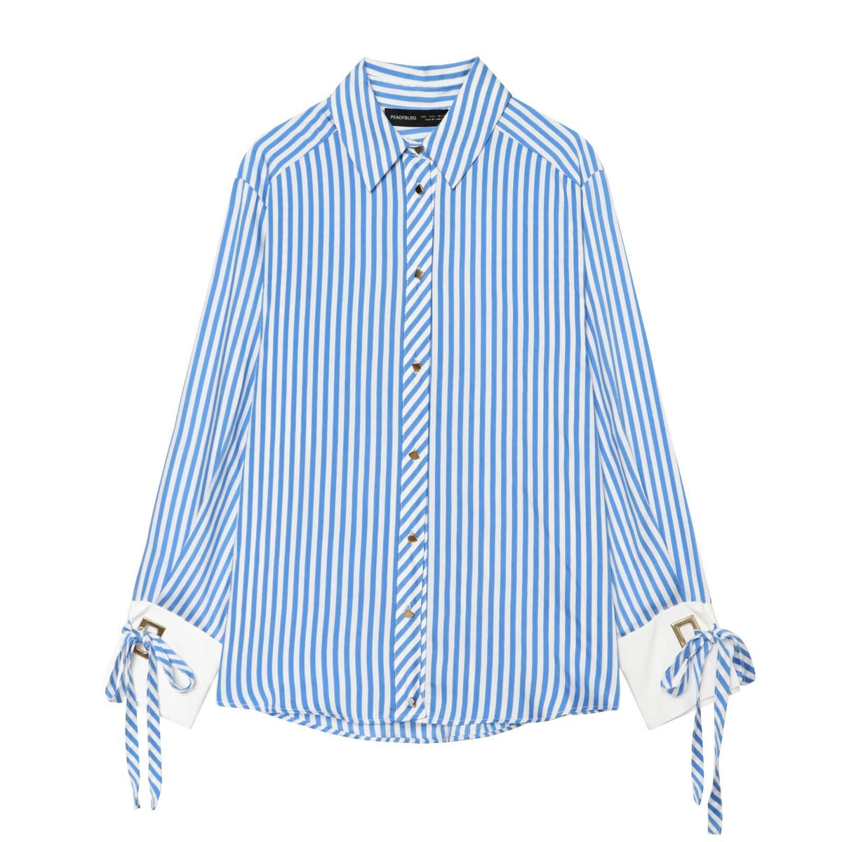 Collar cuff bow striped shirt for women
