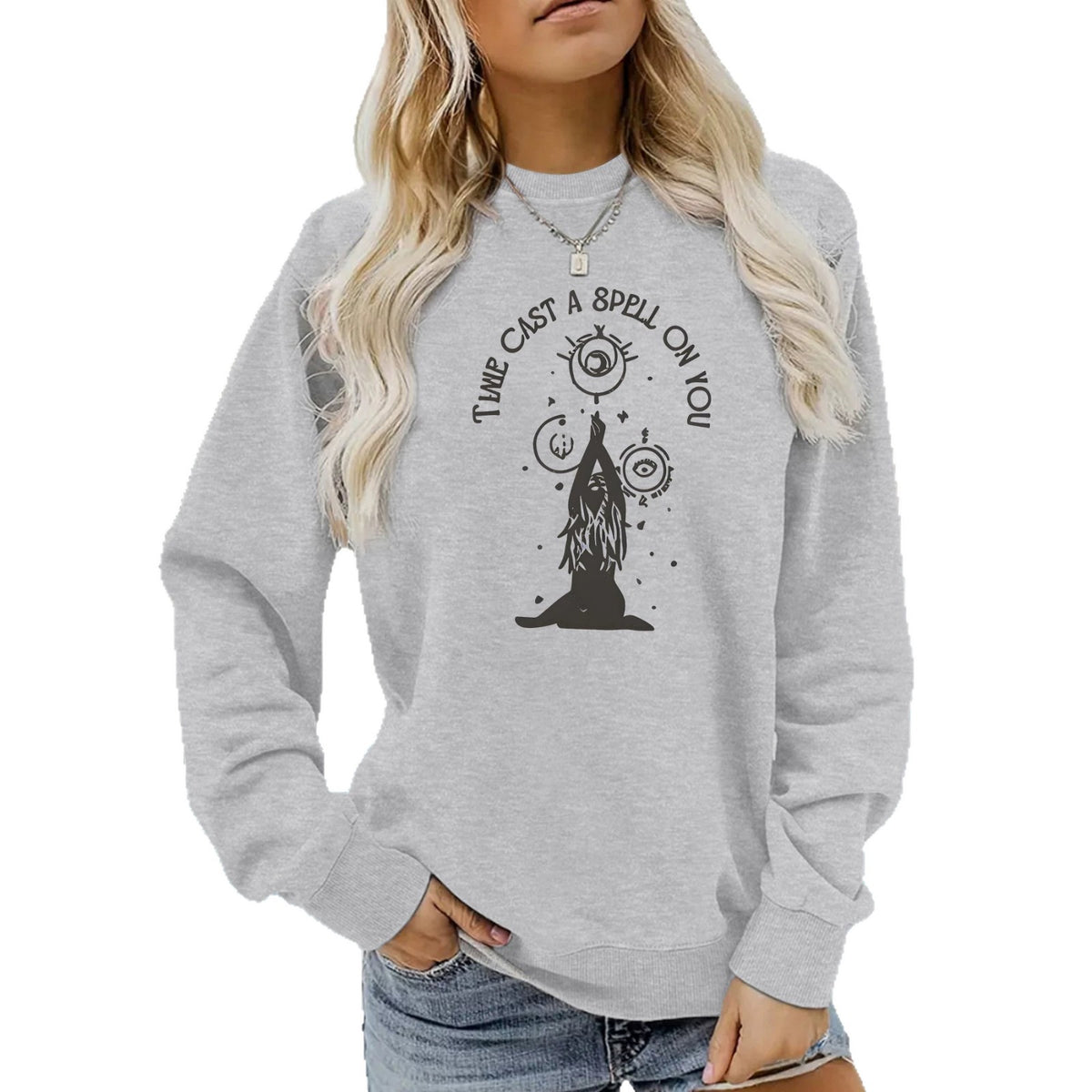 Mysterious witchcraft printed long sleeved round neck shirt