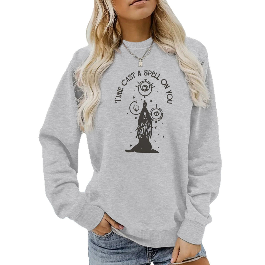 Mysterious witchcraft printed long sleeved round neck shirt