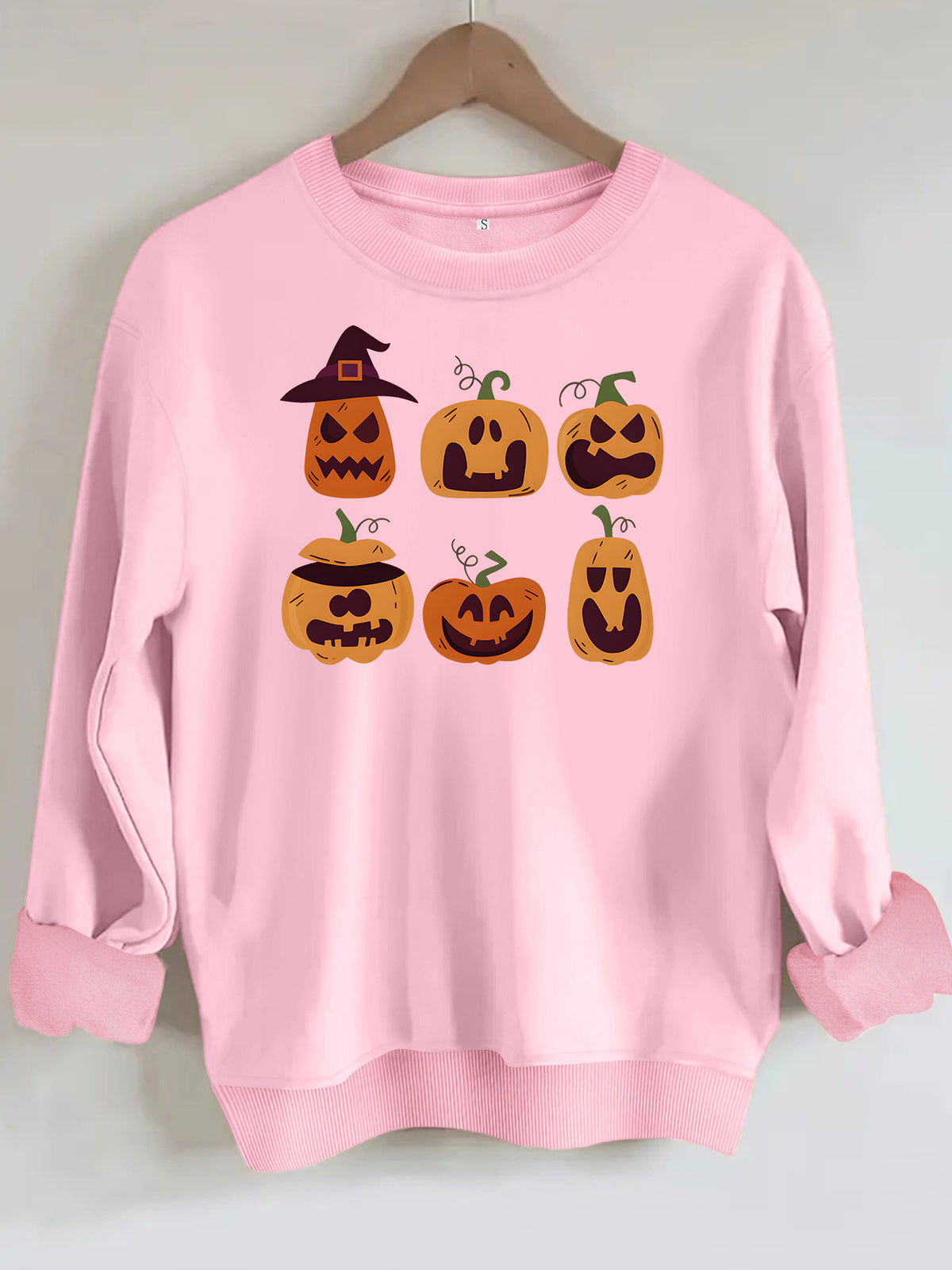 Pattern printed round neck fleece hoodie
